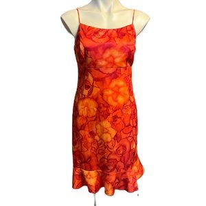 90s style orange floral dress